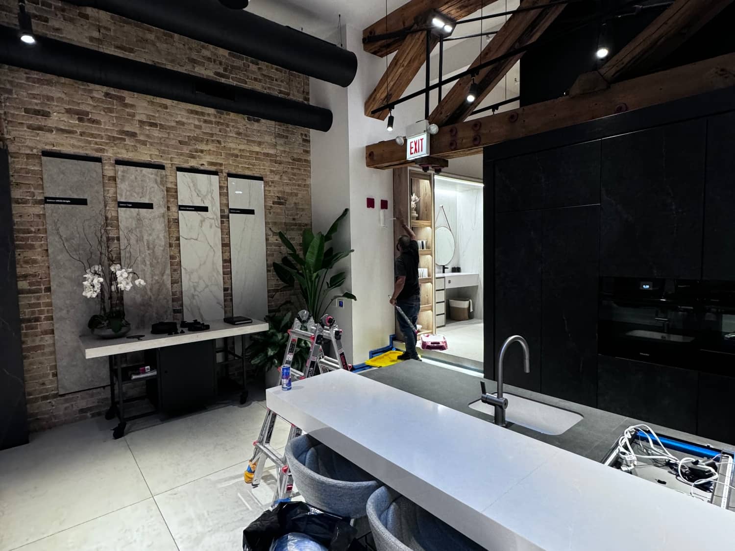 freshly painted commercial bathroom