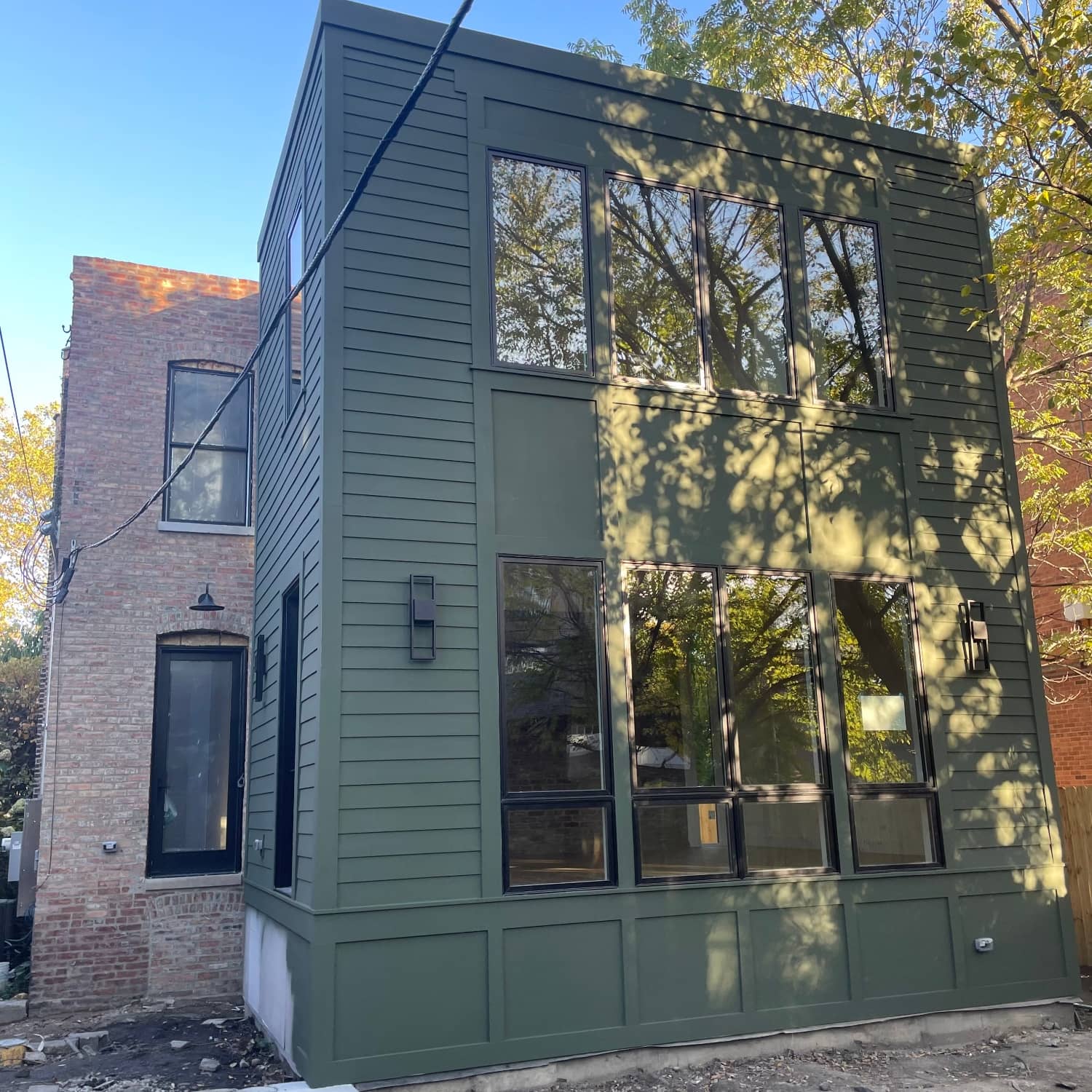 green painted home exterior